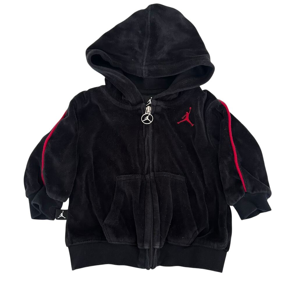 Jordan Black Red Velour Full Zip Hoodie Sz 12M